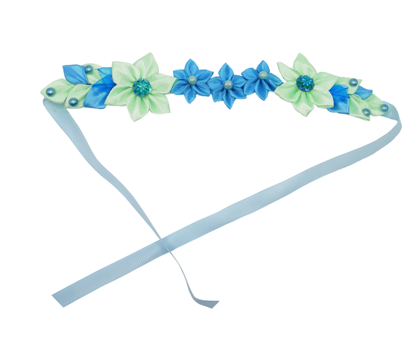 Blue & Green Floral Bun Hairband