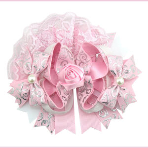 Pink Rose & Silver Lace Boutique Bow