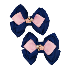 Navy & Primrose Pearl Flower Hairclip Set